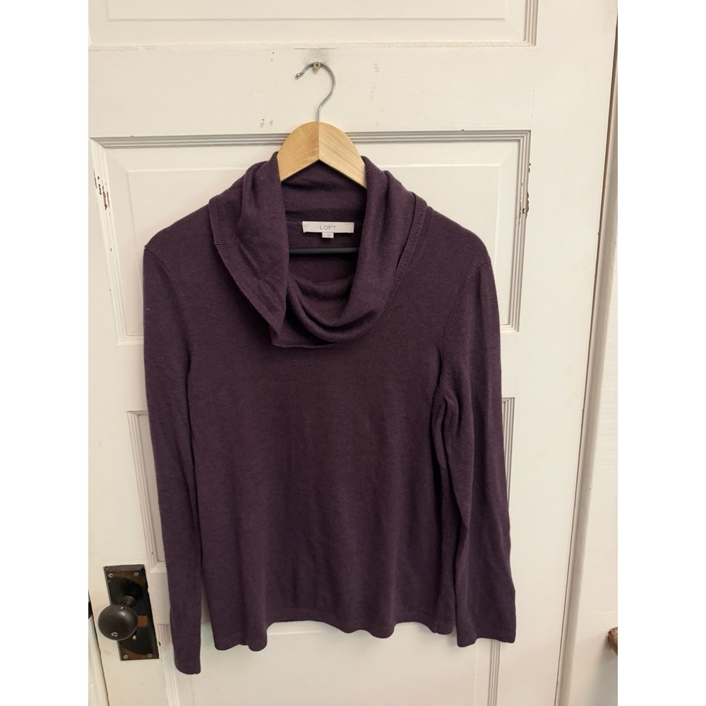 Loft Women's Purple Cowl Neck Knit Sweater Minimalist Autumn Chic Size Large